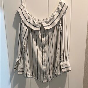 Striped Off-Shoulder Blouse - White and Black